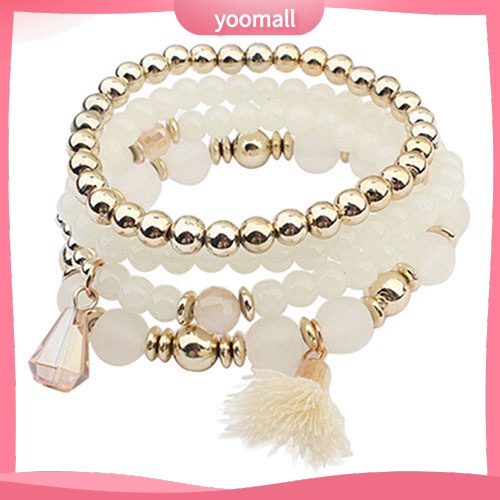 Set 4 Vòng Tay Hạt Nhựa Nhiều Lớp Thời Trang Cho Nữ