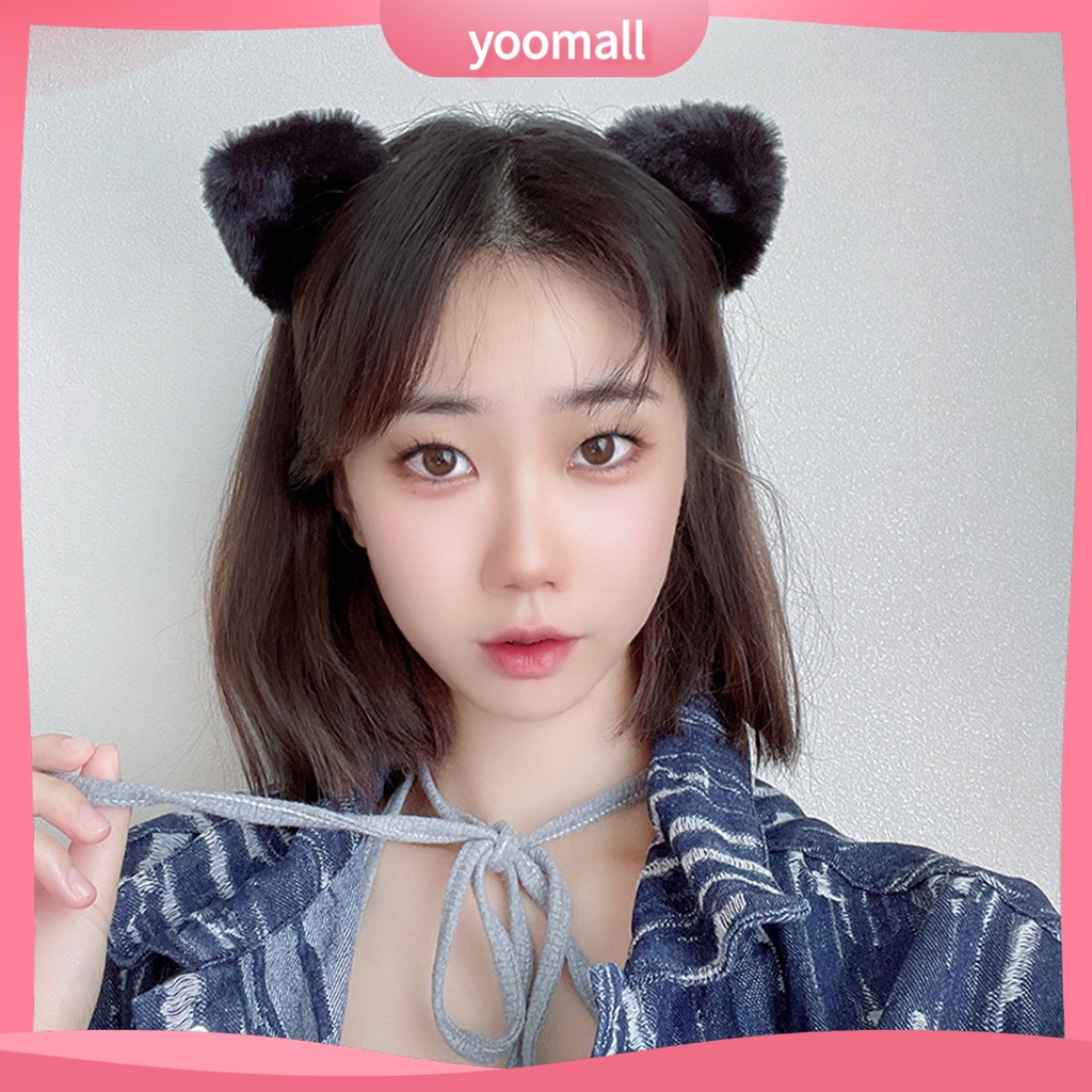 Băng Đô Cài Tóc Tai Mèo Phủ Lông Mềm Mịn Nhẹ Nhàng Co Giãn Màu Sắc Ngọt Ngào