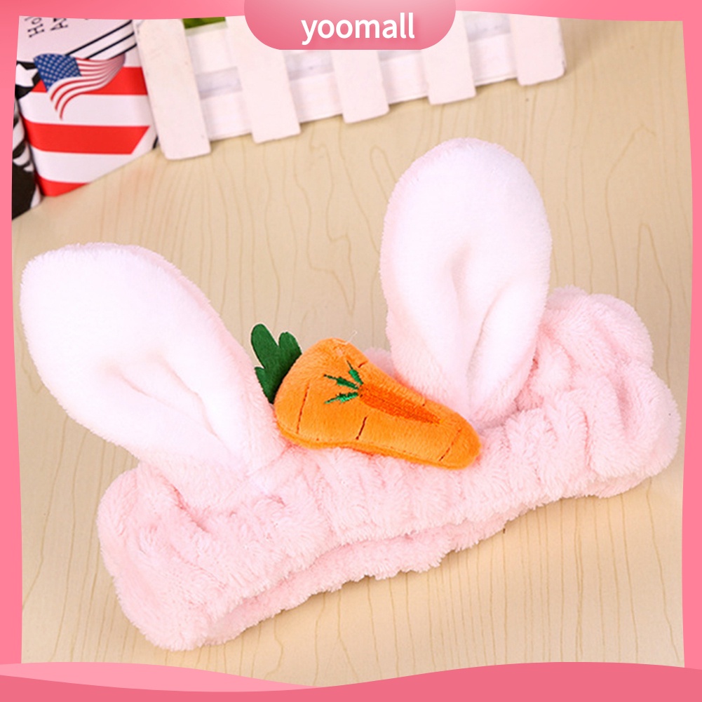 Băng Đô Tai Thỏ Bằng Vải Flannel Co Giãn Dễ Thương Dành Cho Nữ Rửa Mặt