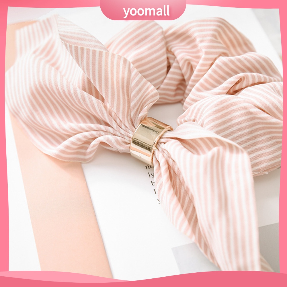 Dây Cột Tóc Đuôi Ngựa Co Giãn Hình Tai Thỏ Họa Tiết Kẻ Sọc Cho Nữ