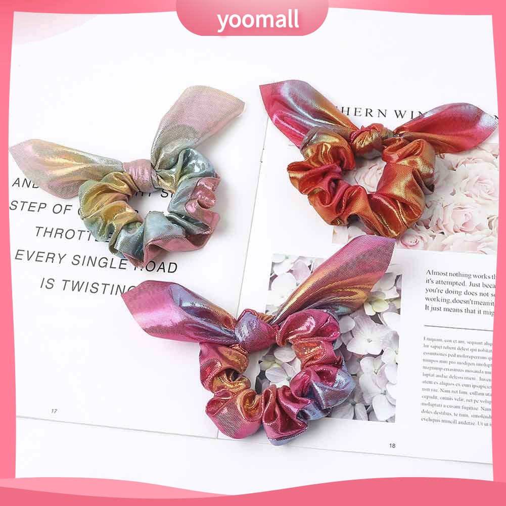 Dây Cột Tóc Co Giãn Đính Nơ Màu Sắc Gradient Lấp Lánh Cho Nữ