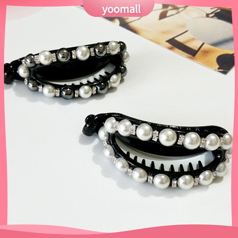 Kẹp Tóc Đuôi Ngựa Đính Đá / Ngọc Trai Giả Hình Oval Rỗng Cho Nữ