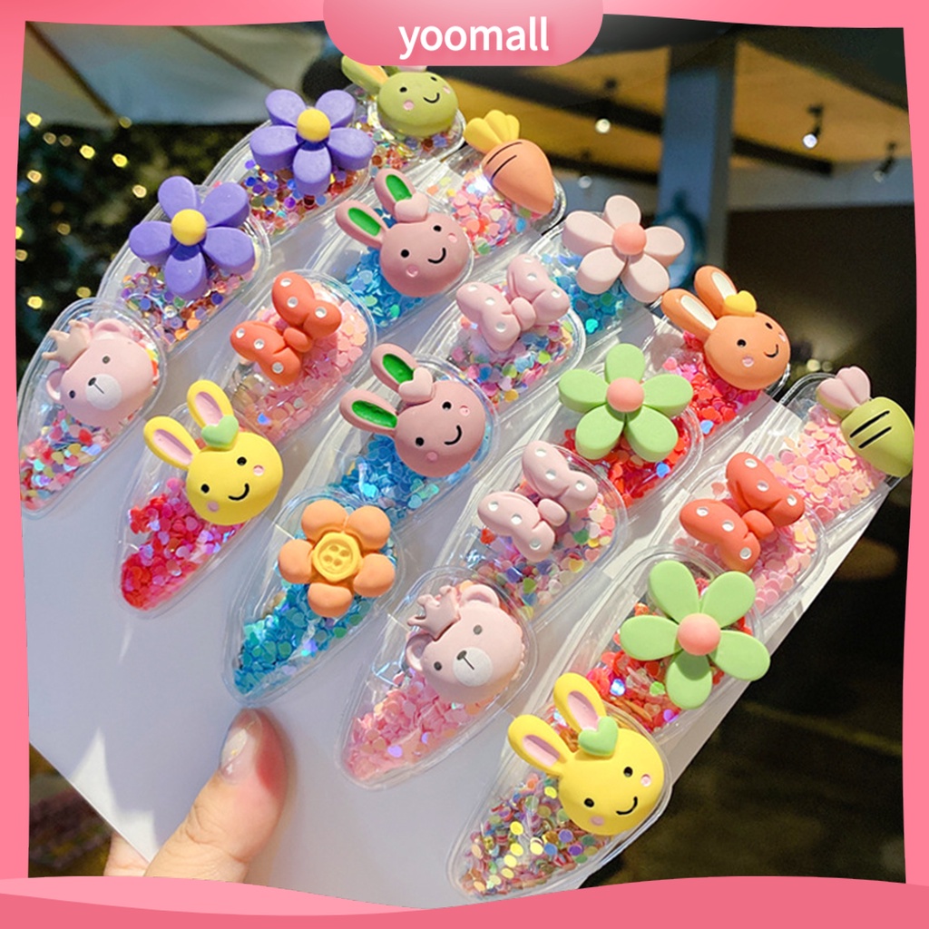 Set 5 Kẹp Tóc Trong Suốt Họa Tiết Trái Cây Phối Cát Chảy Xinh Xắn Cho Bé Gái