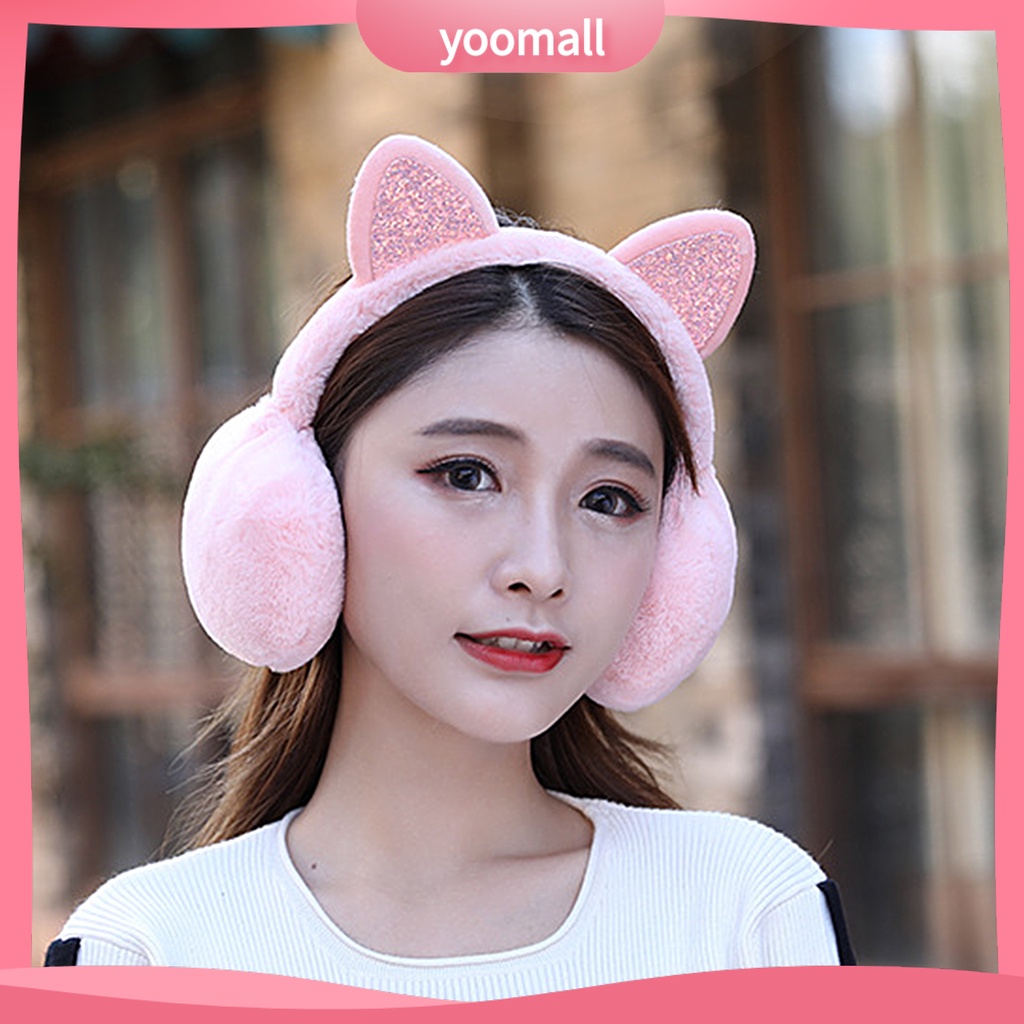 Chụp Tai Giữ Ấm Mùa Đông Hình Tai Mèo Lấp Lánh Cho Nữ