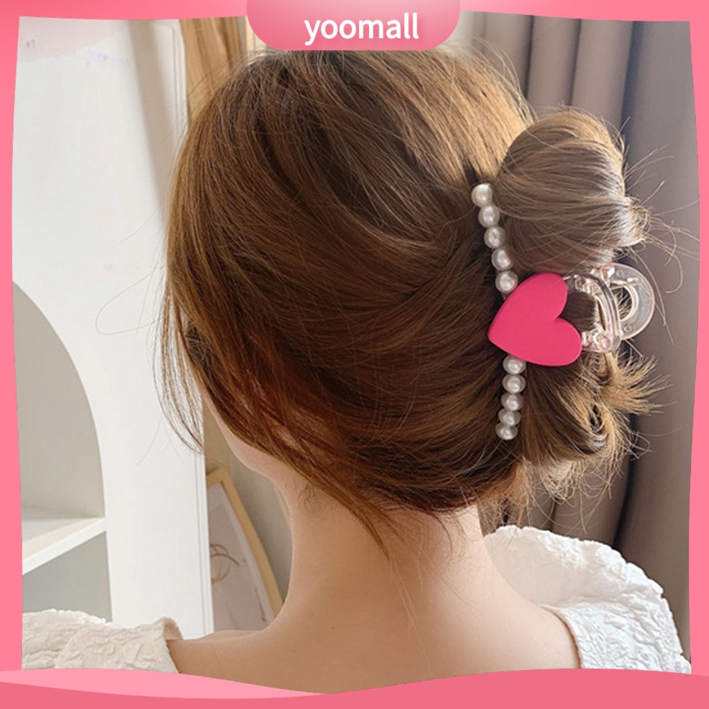 Kẹp Tóc Hình Trái Tim Đính Ngọc Trai Giả Bằng Nhựa Chống Trượt