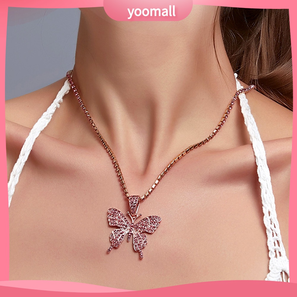 Vòng cổ Một Lớp Bằng Thép Không Gỉ Mặt Hình Bướm Đính Đá Thời Trang Dành Cho Nữ