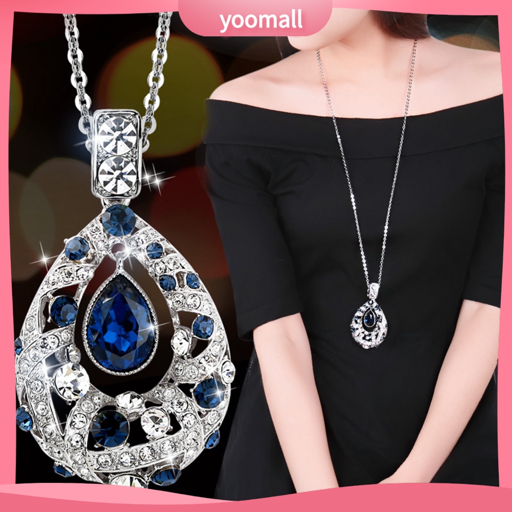 Vòng cổ Dáng Dài Đính Đá Hình Giọt Nước Lấp Lánh Thời Trang