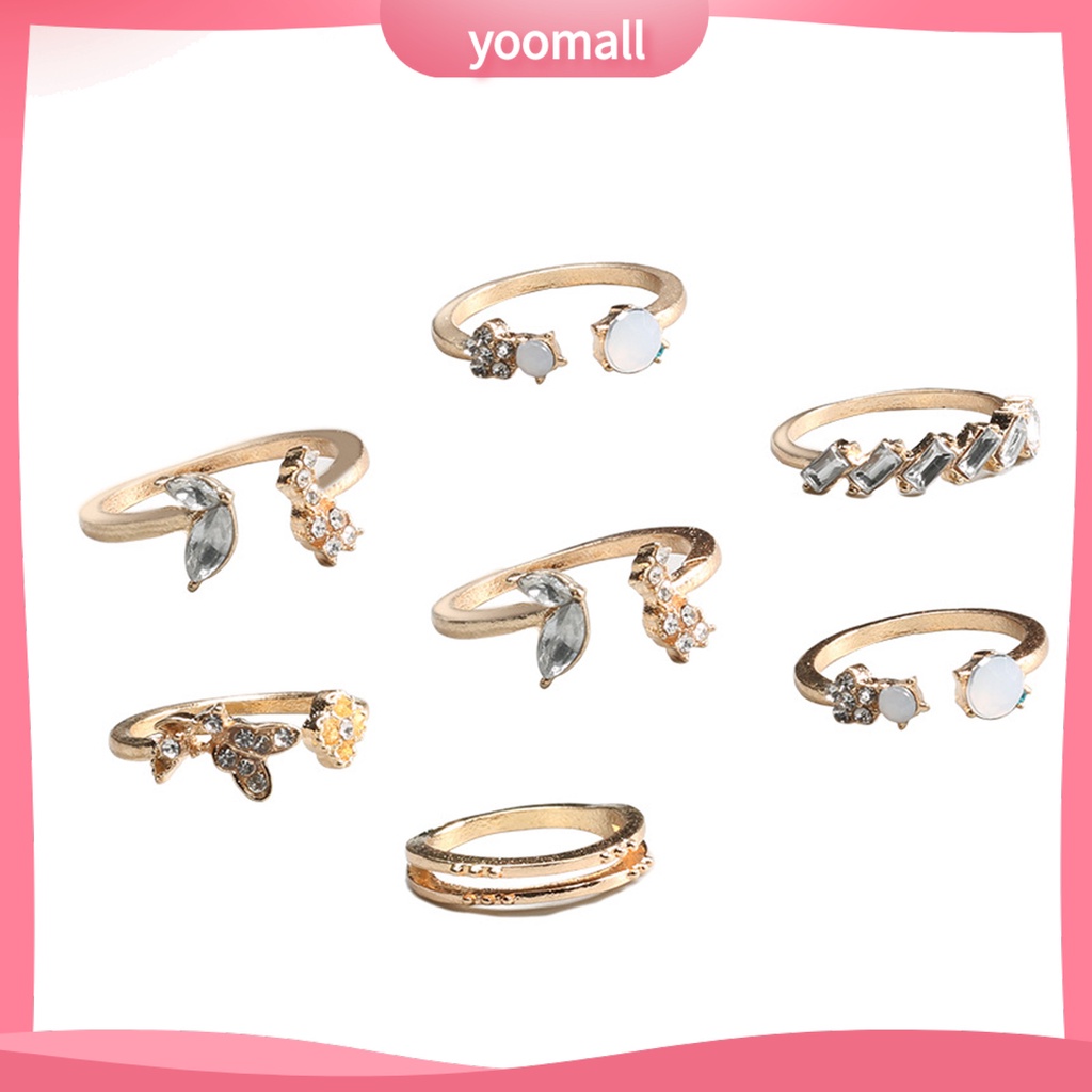 Bộ 7 Nhẫn Mở Đính Đá Lấp Lánh Trang Nhã Dành Cho Nữ