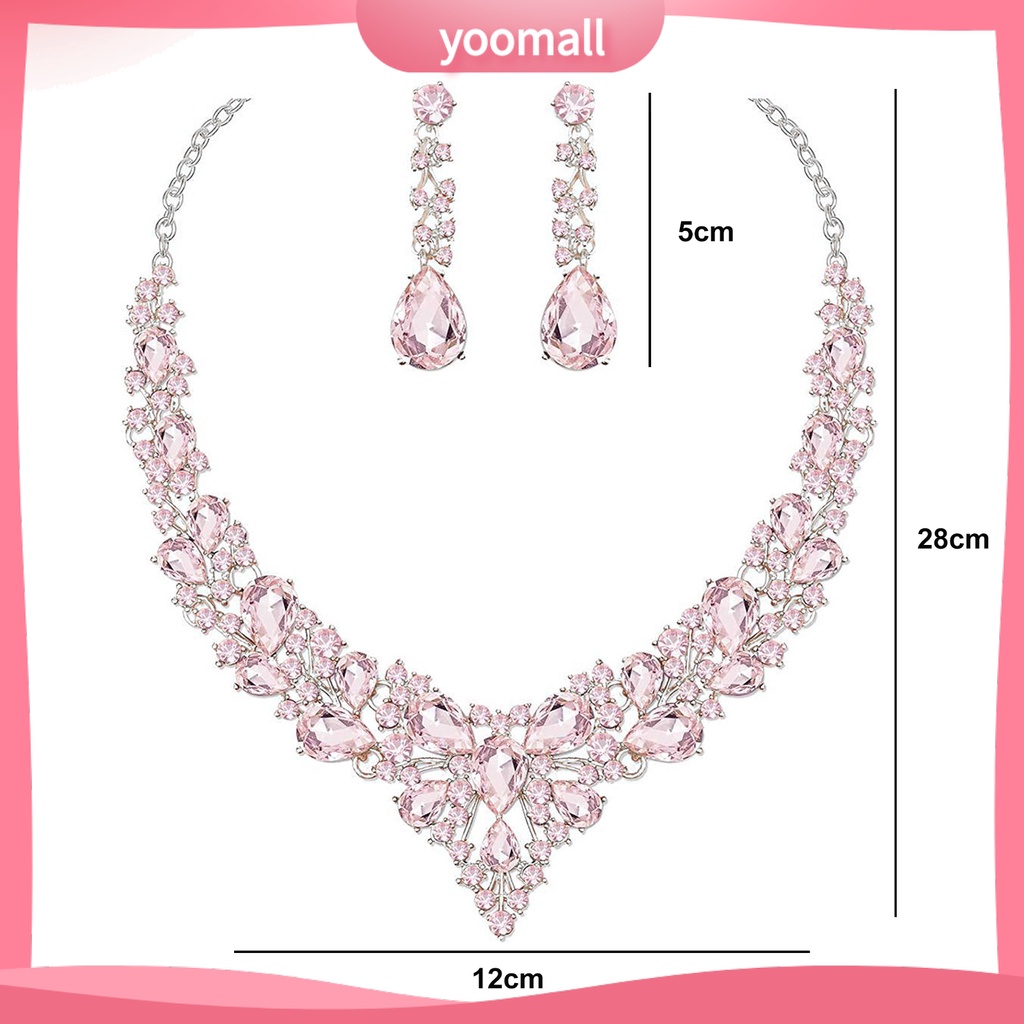 1 Set Vòng cổ Nối Dài Bông Tai Đính Đá Giả Kim Cương Lấp Lánh Cho Nữ