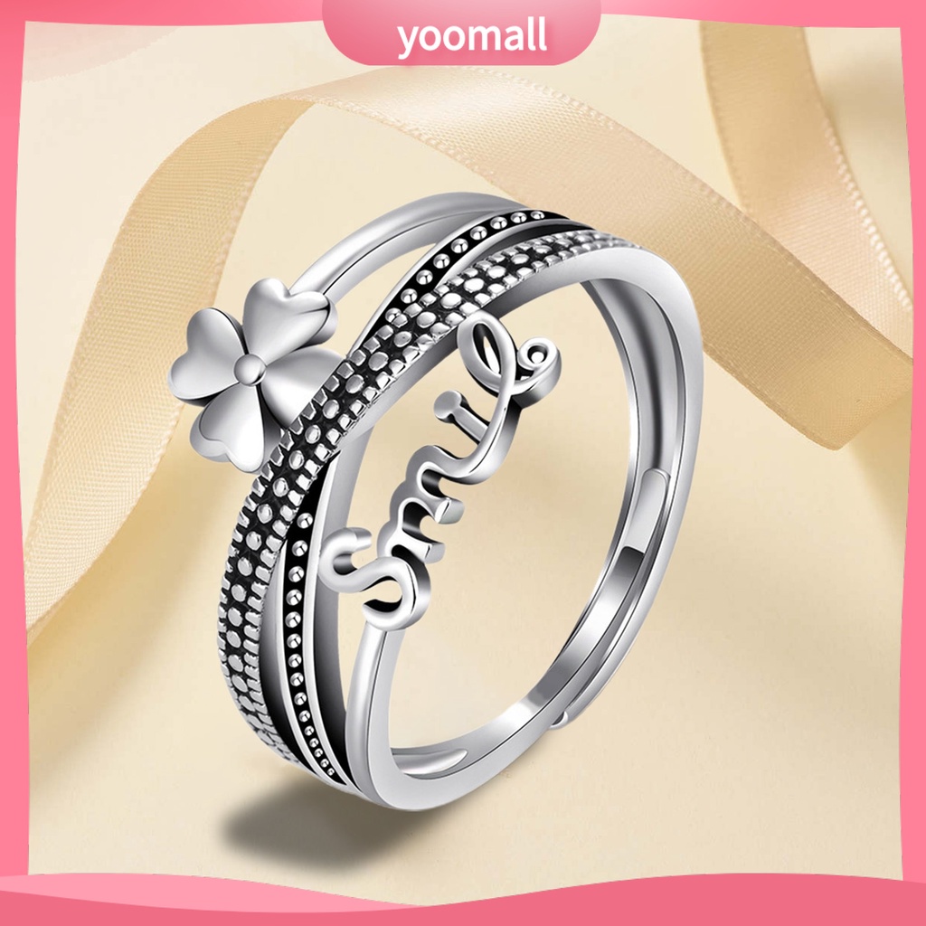 [YM] Nhẫn Hở Nhiều Lớp Thiết Kế Hình Học Thoải Mái Để Trang Trí Hình Cỏ 4 Lá Phong Cách Hàn Quốc Thời Trang