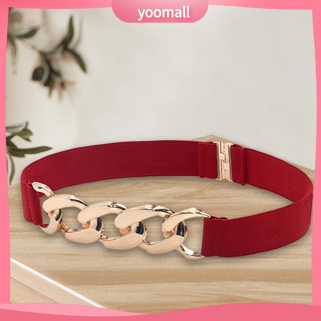 Thắt Lưng Bản Rộng Co Giãn Có Khóa Kim Loại Màu Vàng Bóng Thanh Lịch Cho Nữ