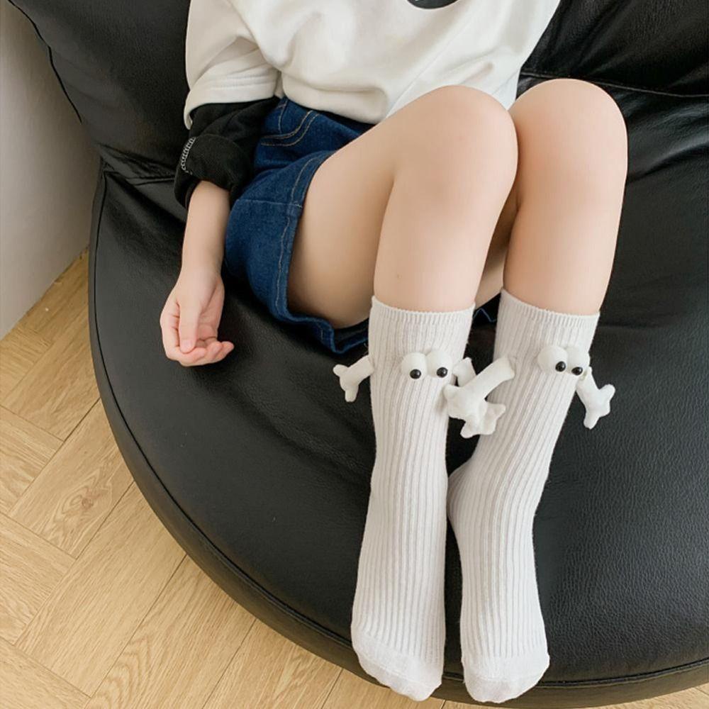 ANEMONE Vớ Cotton Cổ Cao In Hình Hoạt Hình 3D Có Giác Hút Nam Châm Màu Trơn Sáng Tạo Cho Trẻ Em