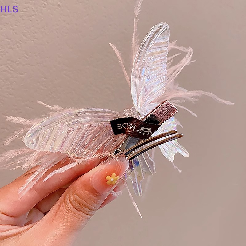 Kẹp Tóc Hình Bướm / Lông Vũ Nhiều Màu Sắc Phong Cách Hàn Quốc Cho Bé Gái