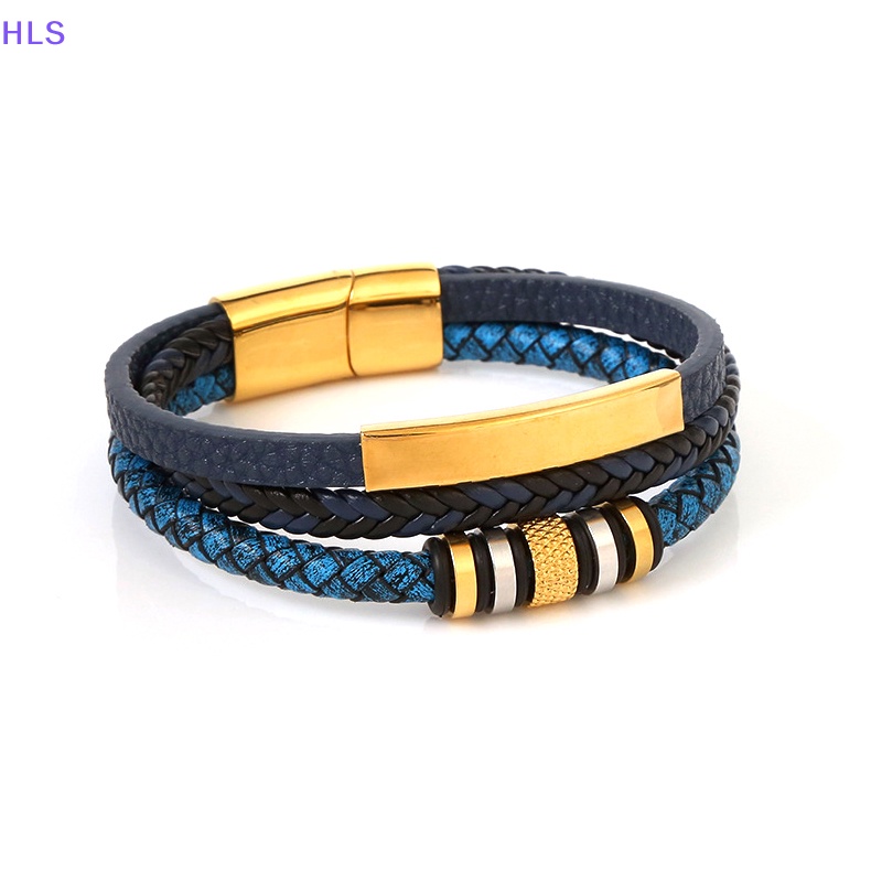 Vòng Tay Da Bện Nhiều Lớp Khóa Hợp Kim Màu Xanh Dương Phong Cách Punk Rock Thời Trang Cho Nam