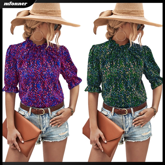 Áo Sơ Mi Tay Ngắn Cổ Bèo Họa Tiết Hoa Thanh Lịch Thời Trang Mùa Hè Cho Nữ