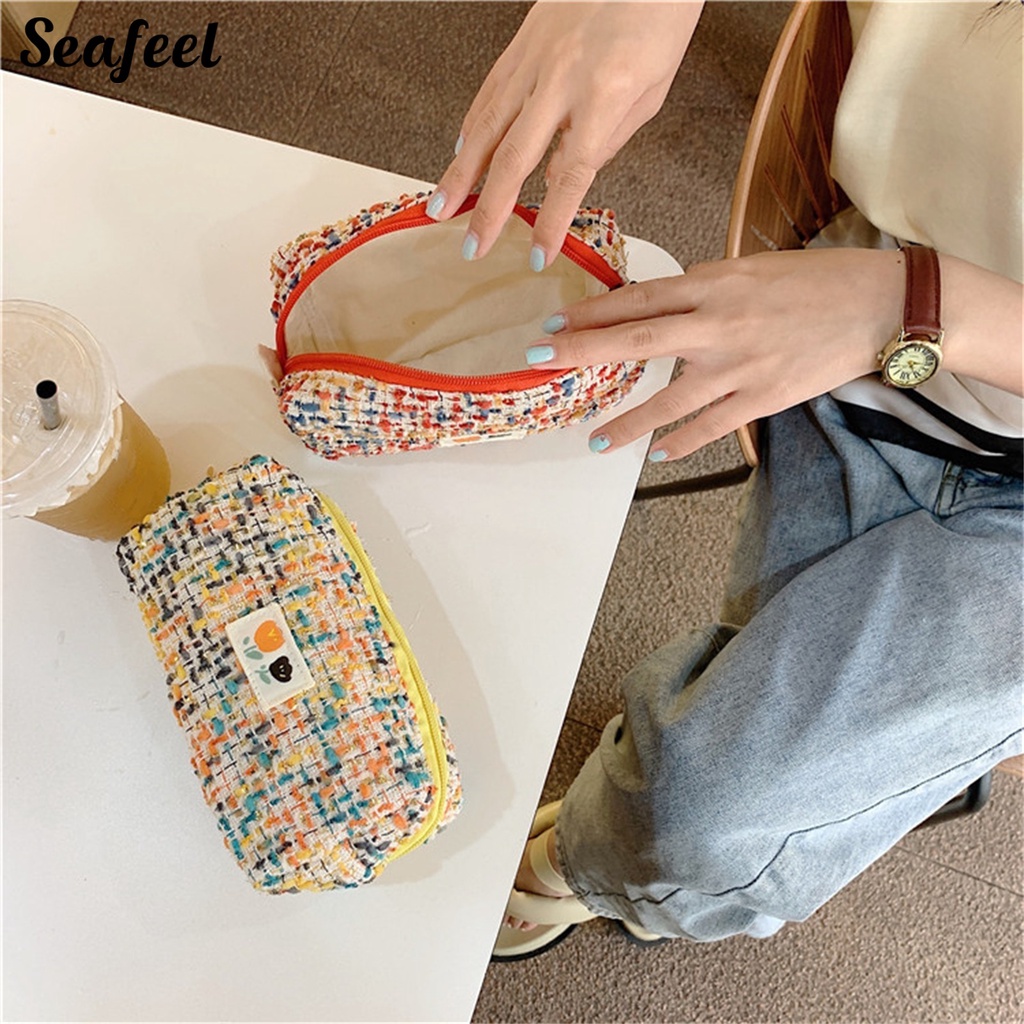 Túi Đựng Bút Bằng Polyester Chống Bụi Sức Chứa Lớn In Họa Tiết Hoa Có Khóa Kéo Cho Nữ