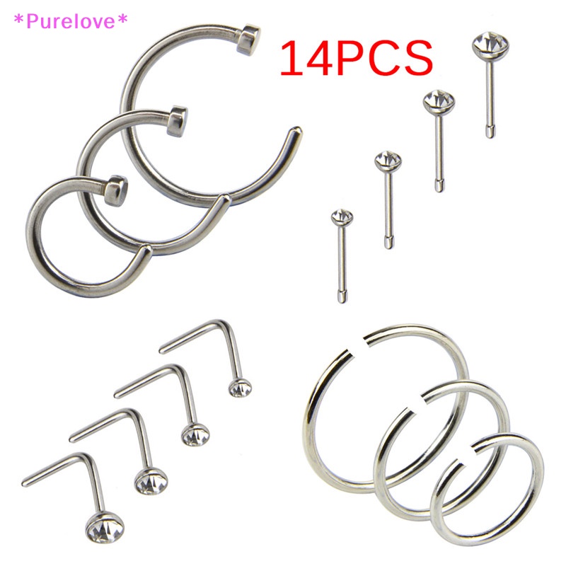 Set 14 Khuyên Mũi Bằng Thép Không Gỉ Cá Tính Thời Trang Mới