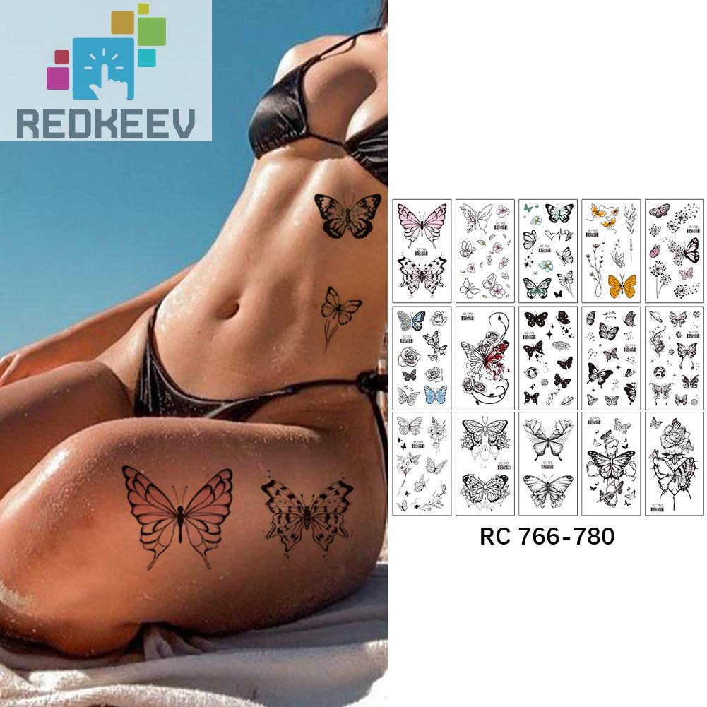 Set 15 Hình Xăm Dán 3D Chống Nước Hình Bướm Màu Trắng Đen Dành Cho Nam Và Nữ