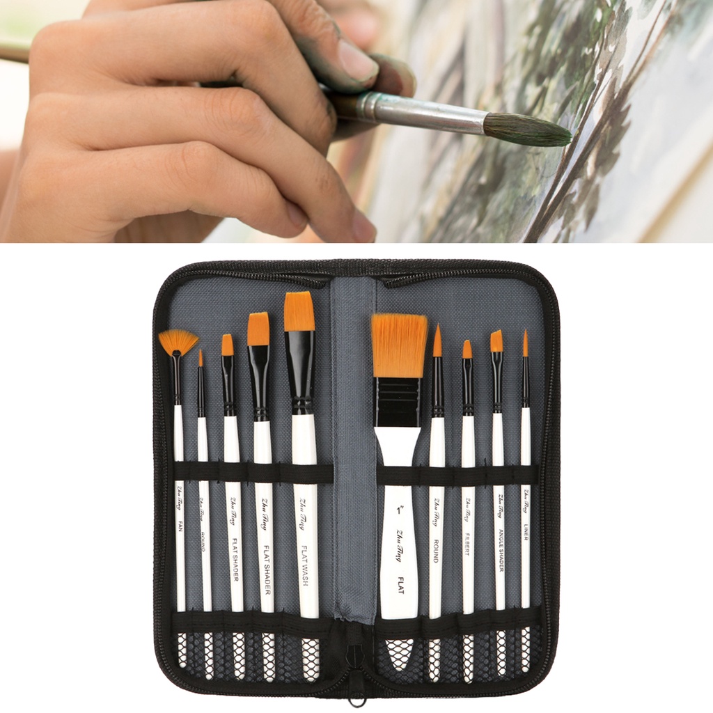 Set 10 Cọ Vẽ Màu Nước Chống Trượt Tay Cầm Dễ Sử Dụng Cho Người Mới Bắt Đầu