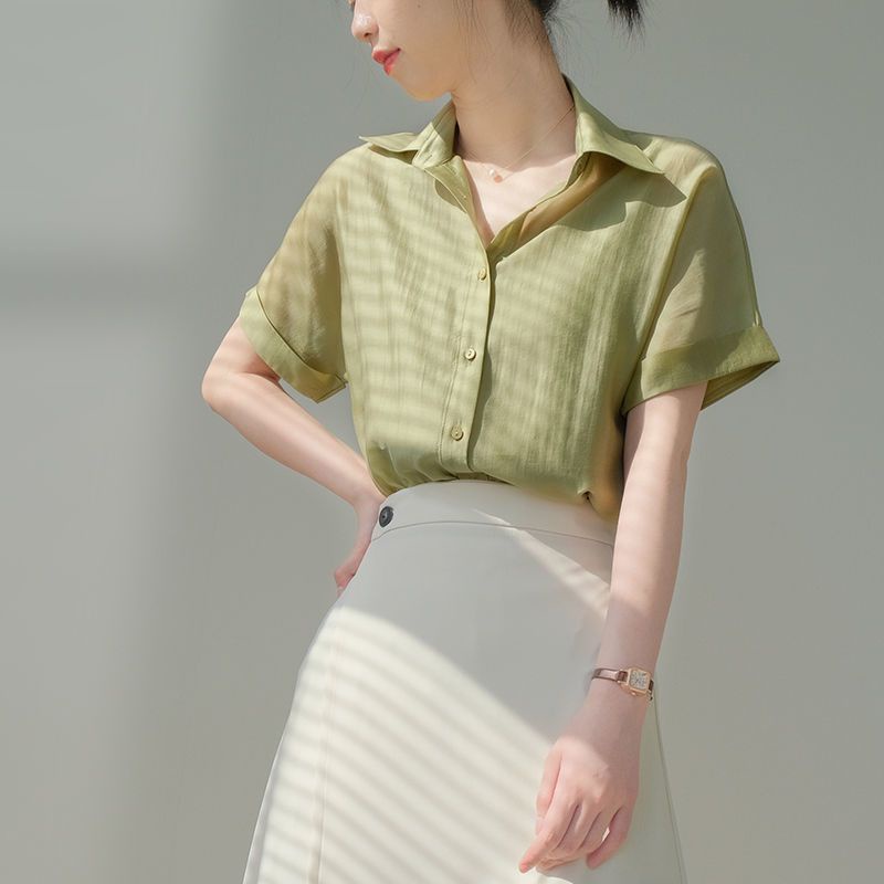 Áo Sơ Mi Mỏng Nhẹ Tay Ngắn Phong Cách Thời Trang Retro Dành Cho Nữ