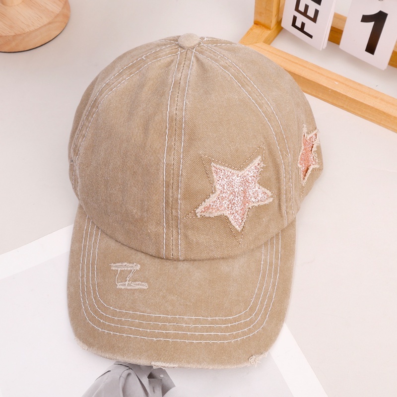 Mũ Lưỡi Trai Denim Cotton Thêu Ngôi Sao Lấp Lánh Phong Cách Retro Đường Phố Đơn Giản Có Lỗ Buộc Tóc Đuôi Ngựa Có Thể Điều Chỉnh
