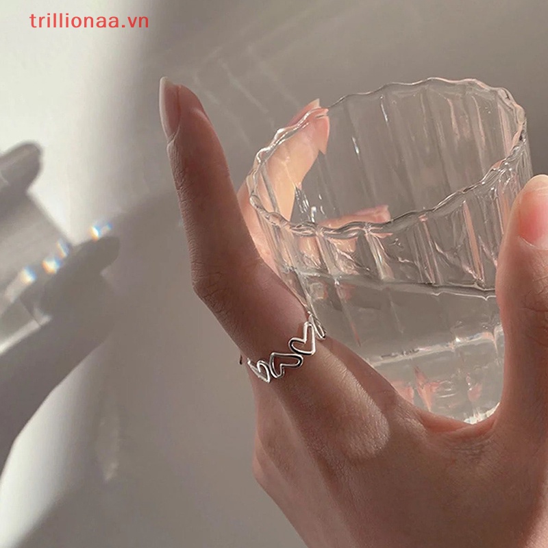 1 Bộ Nhẫn Hở Hình Trái Tim Màu Bạc Thời Trang Cá Tính Dành Cho Nữ