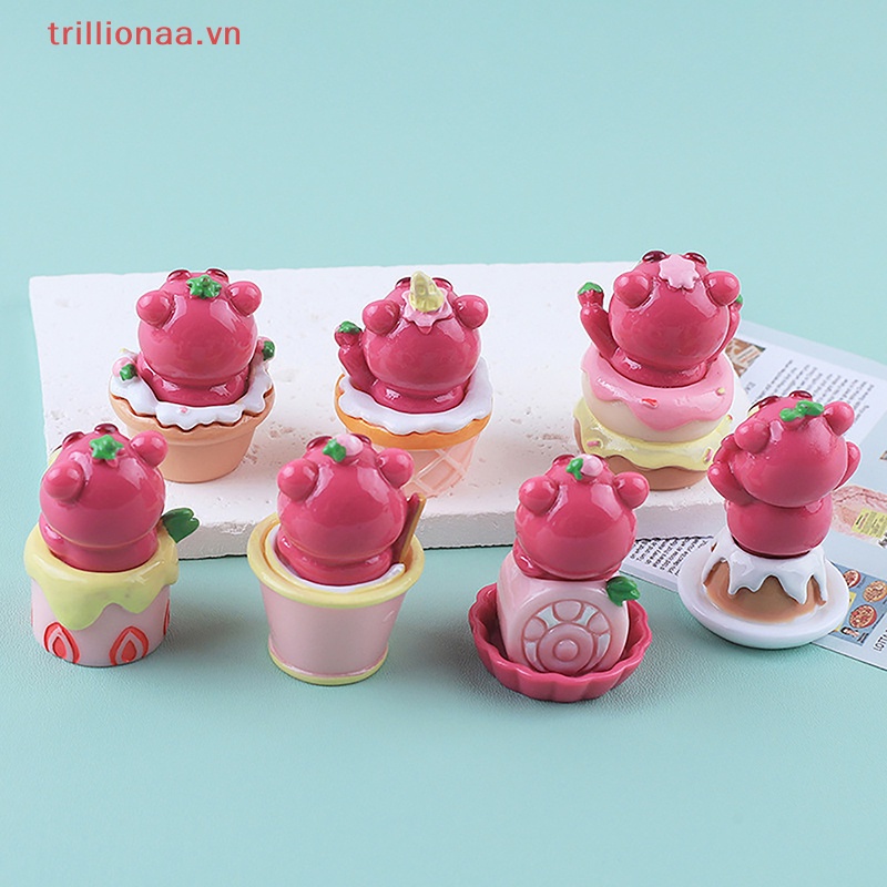 1 Tượng Gấu Và Dâu Tây Mini Trang Trí Đáng Yêu