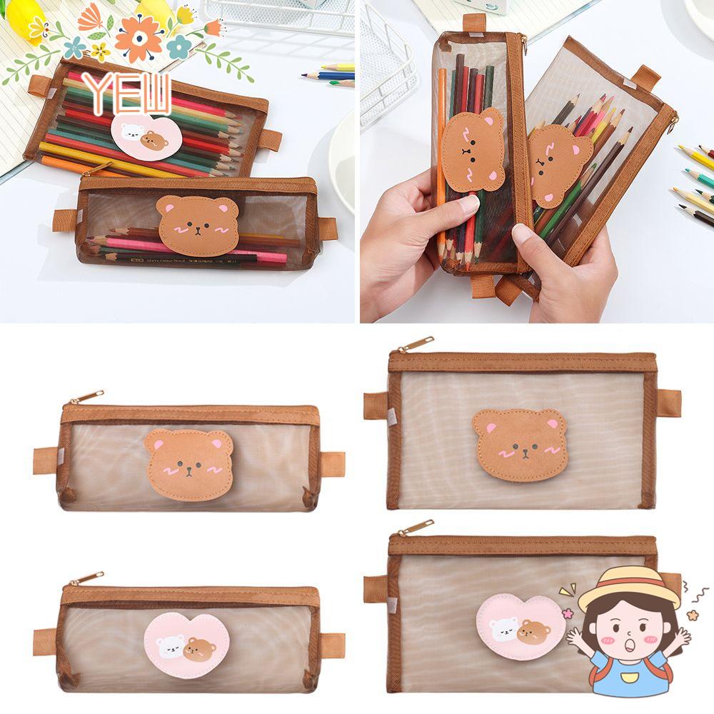 Túi Đựng Bút Dạng Lưới Họa Tiết Gấu Nâu Dễ Thương