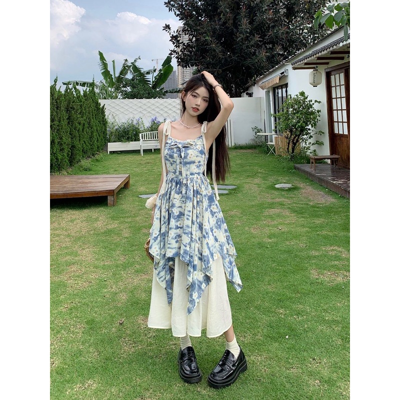 Đầm Hoa Mùa Hè 2023 Mori Hai Dây Dáng Ôm Dài Đến Giữa Eo VC7L Phong Cách Mori Mới
