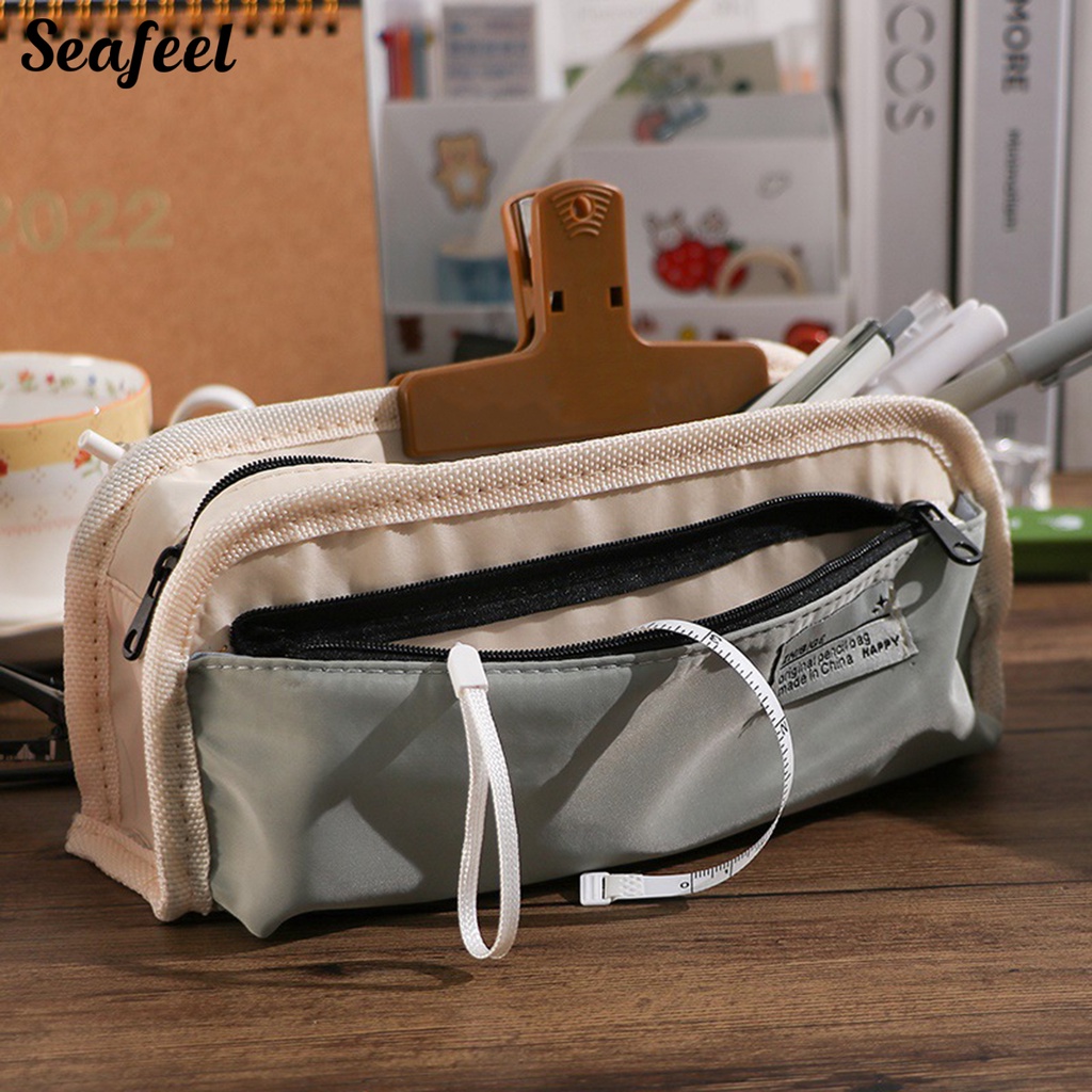 Túi Đựng Bút Bằng Vải Bạt Ba Ngăn Sức Chứa Lớn Có Khóa Kéo Đa Năng Nhiều Màu Sắc