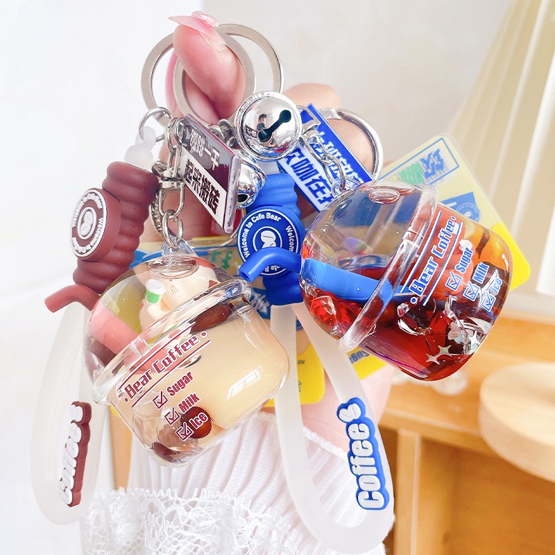 Móc Khóa Hình Gấu Trúc / Ngôi Sao / Cà Phê Hoạt Hình Dạng Nổi Đơn Giản Sáng Tạo