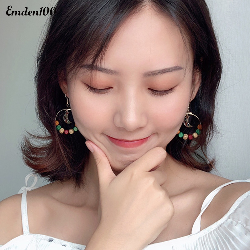 Đôi Khuyên Tai Dài Bản Tròn Gắn Mặt Trăng Thời Trang Cho Nữ