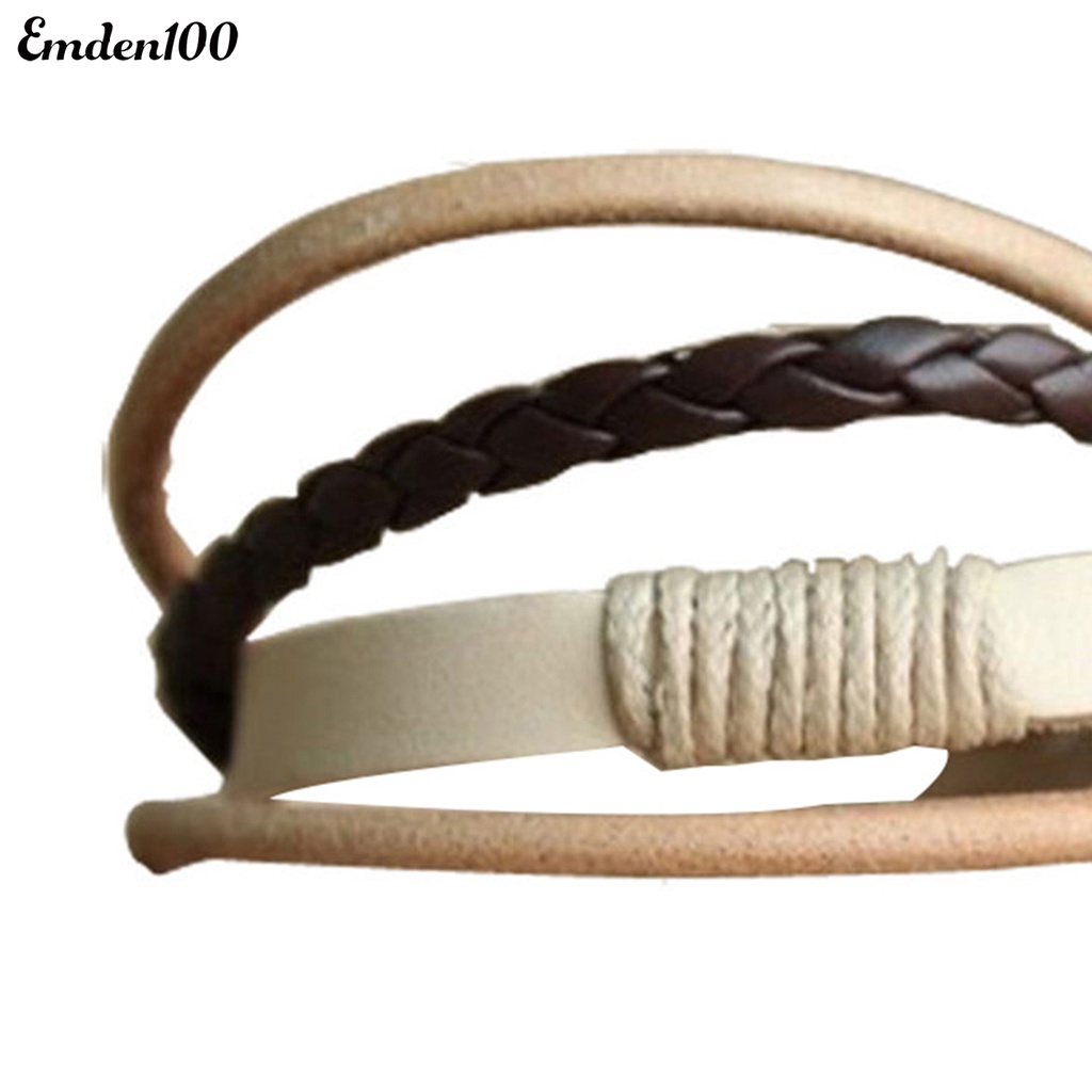 Vòng Tay Bện Dây Giả Da Nhiều Lớp Thời Trang Unisex