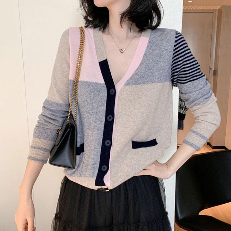 Áo Khoác Cardigan Cổ Chữ V Màu Sắc Thời Trang Phong Cách Hàn Quốc Cho Nữ