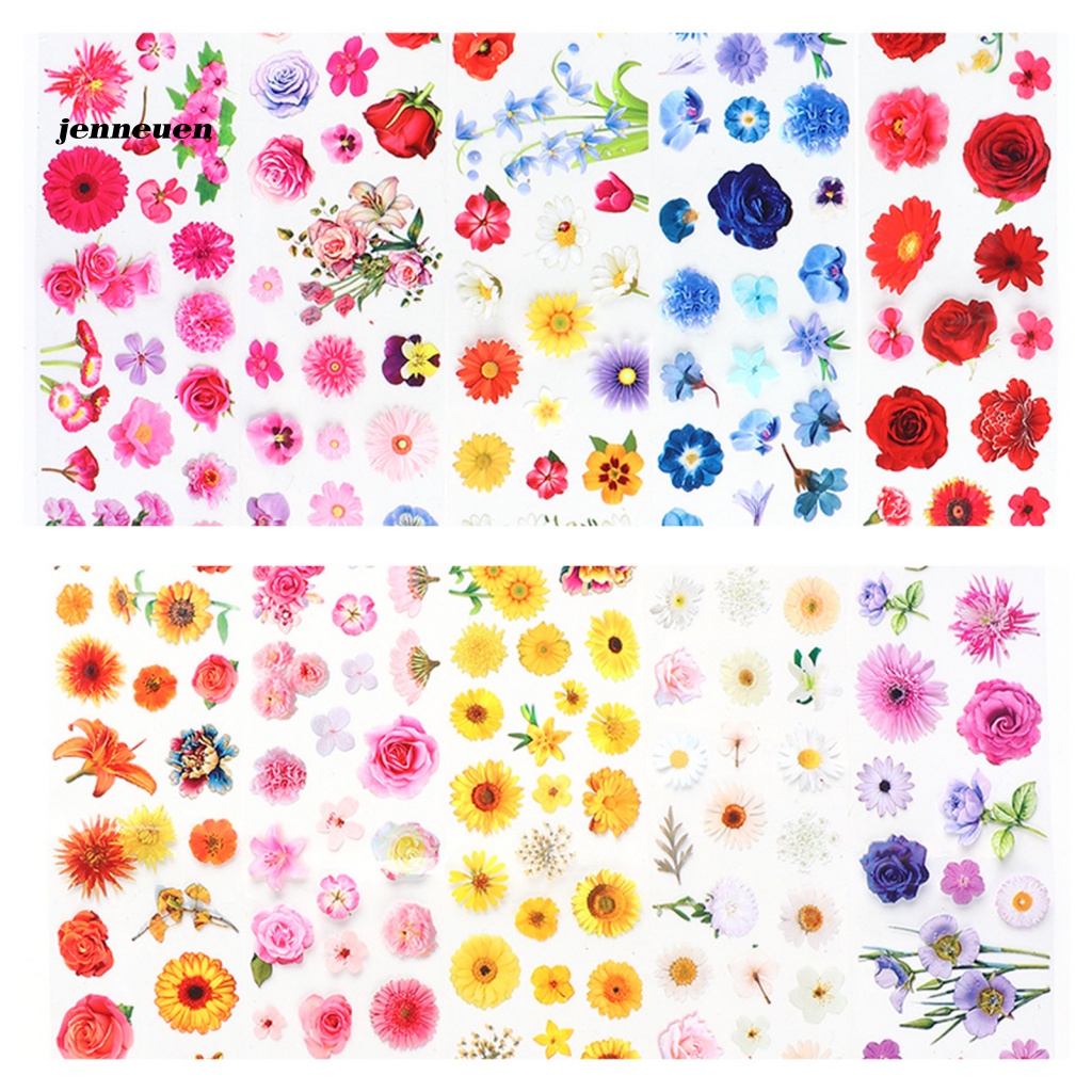 Set 10 Miếng Dán Trang Trí Móng Tay Hình Hoa Màu Hồng Xinh Xắn