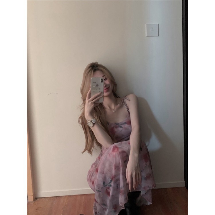 Đầm maxi Hai Dây Ôm Dáng In Họa Tiết Hoa Phong Cách Hàn Quốc