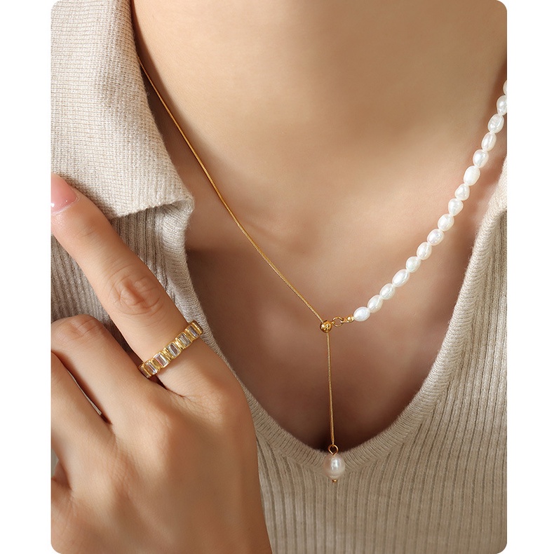 Vòng cổ Mạ Vàng Đính Ngọc Trai Sang Trọng Phong Cách Âu Mỹ