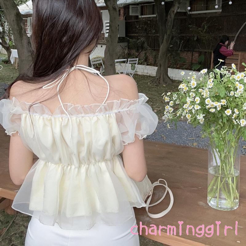 Áo Croptop Trễ Vai Tay Ngắn In Họa Tiết Hoa Thời Trang Mùa Hè Xinh Xắn Cho Nữ