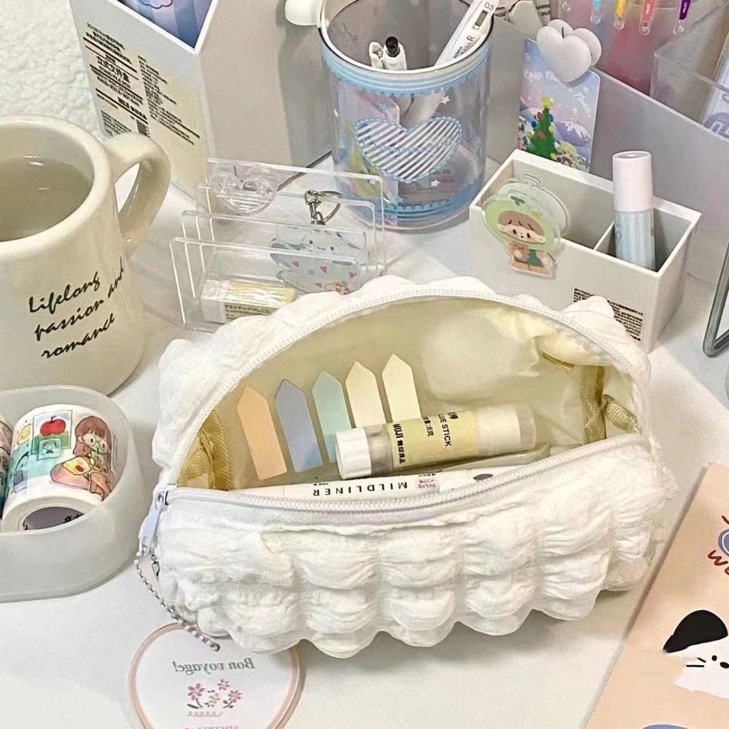 Túi Đựng Bút Chì SY2 Sức Chứa Lớn Màu Kem Viết Đơn Giản Cho Học Sinh