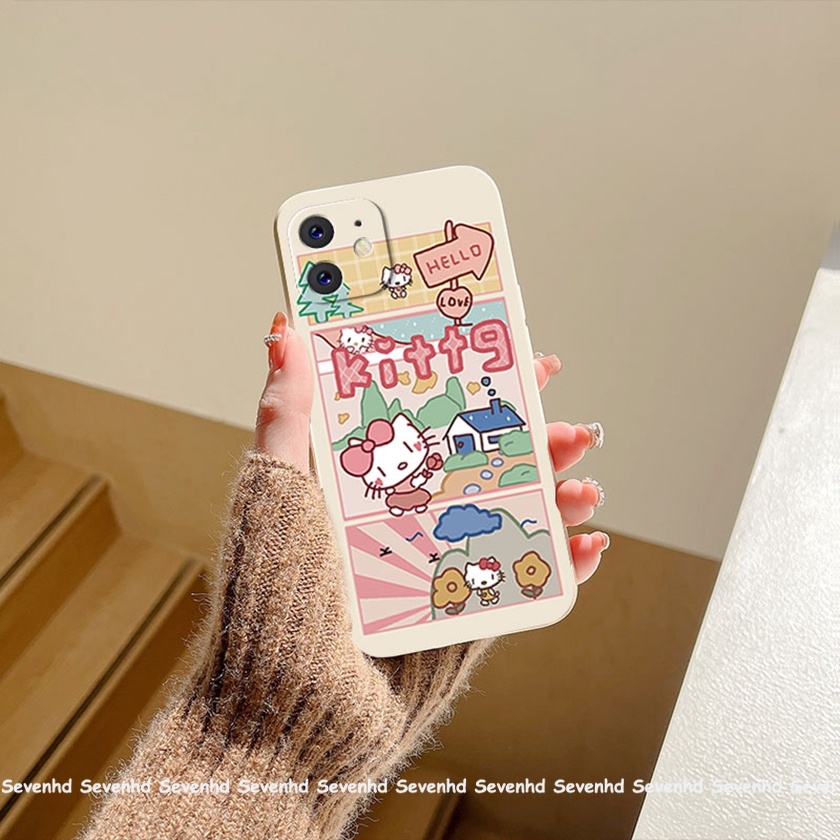 Ốp Điện Thoại TPU Silicon Mềm Có Giá Đỡ Hình Hello Kitty Cho iPhone 14 13 12 11 Pro Max SE2020 X XR Xs Max 7 8 6 6s Plus