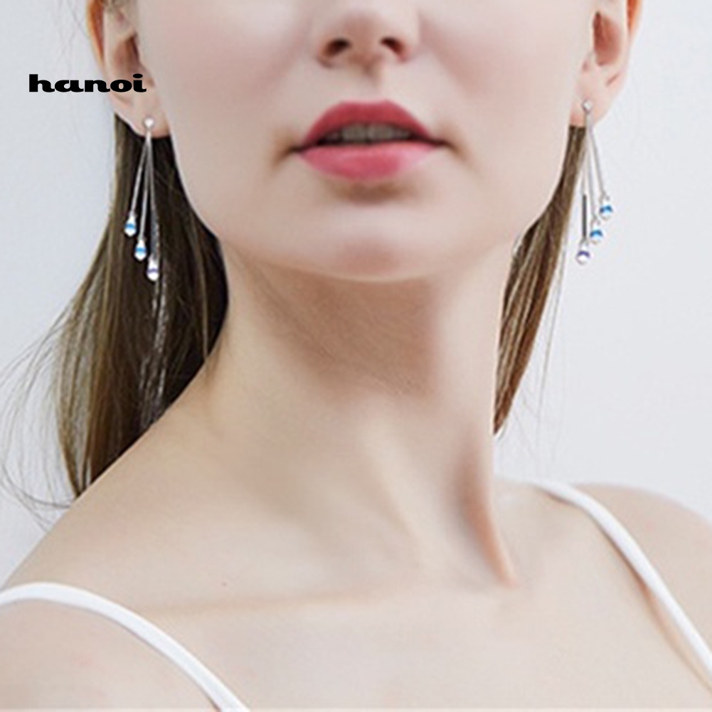 Bông Tai Dáng Dài Đính Pha Lê Nhân Tạo Thời Trang