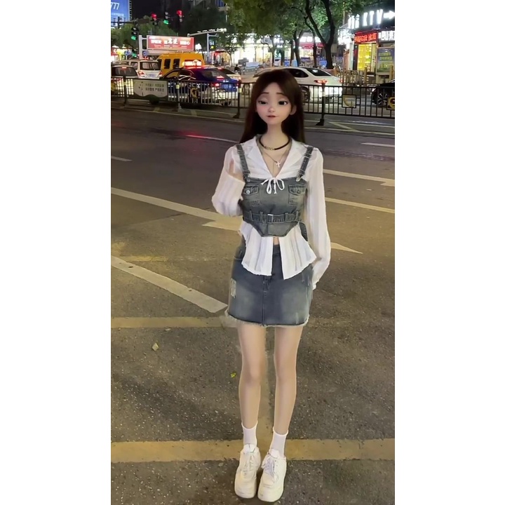 Set Áo Váy Denim Ba Mảnh Eo Cao Phong Cách Hàn Quốc Thời Trang Mùa Hè Mới 2023 4OST Dành Cho Bạn Nữ