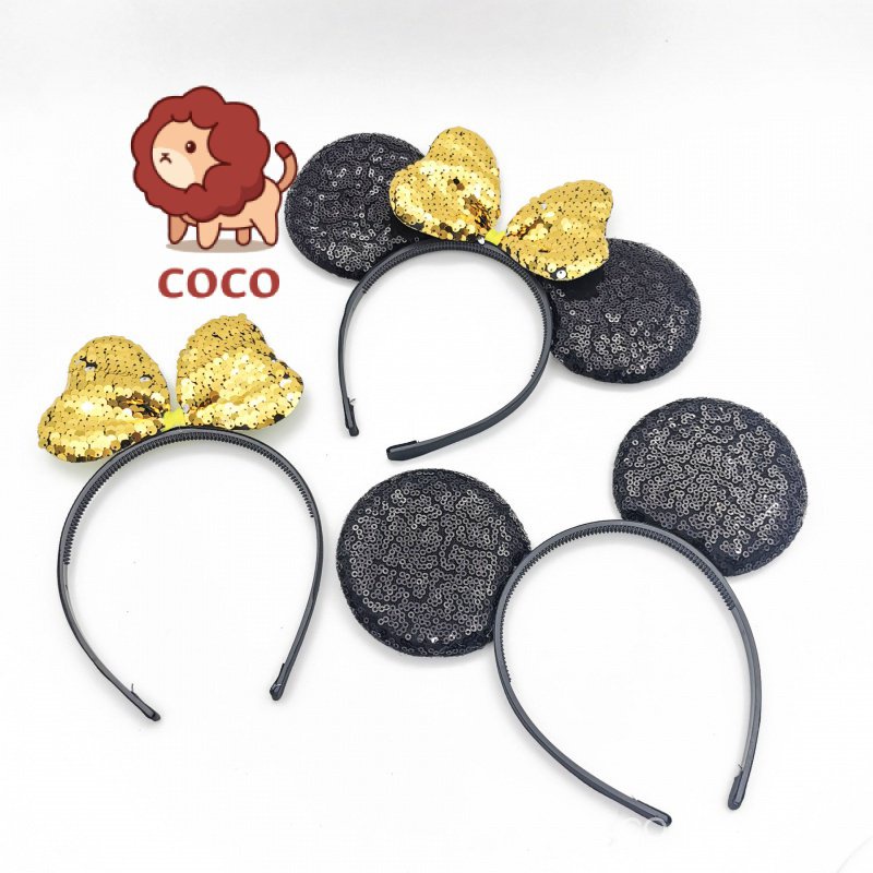bờm cài tóc cho bé Băng Đô Cài Tóc Hình Chuột Mickey Đính Kim Sa Màu Đen Xinh Xắn