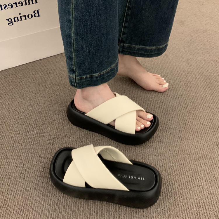 Dép Sandal Đế Dày Quai Chéo Phong Cách Roman Thời Trang Đi Biển Mùa Hè Hàng Mới 2023