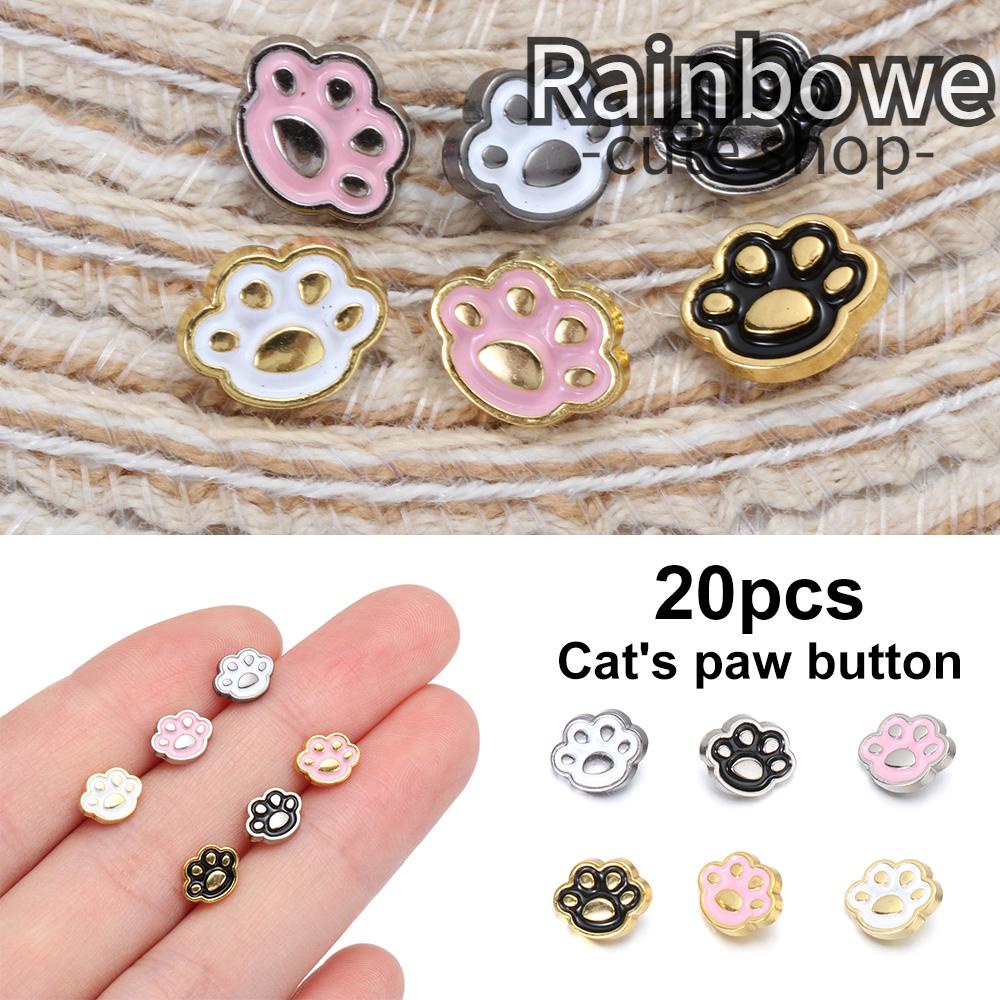 Set 20 nút kim loại mini 8mm hình dấu chân mèo dùng để trang trí quần áo cho búp bê