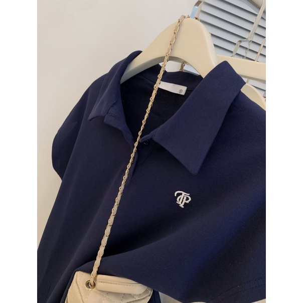 「CZC」Áo Thun Polo Tay Ngắn Thêu Họa Tiết Đơn Giản Phong Cách Pháp Thời Trang Mùa Hè Cho Nữ