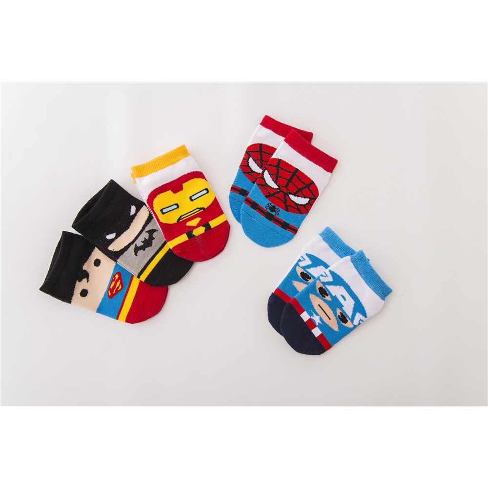 Set 5 Đôi Tất Cotton Mỏng Thoáng Khí In Hình Marvel / Người Sắt / Superman / Frozen 2 Cho Bé