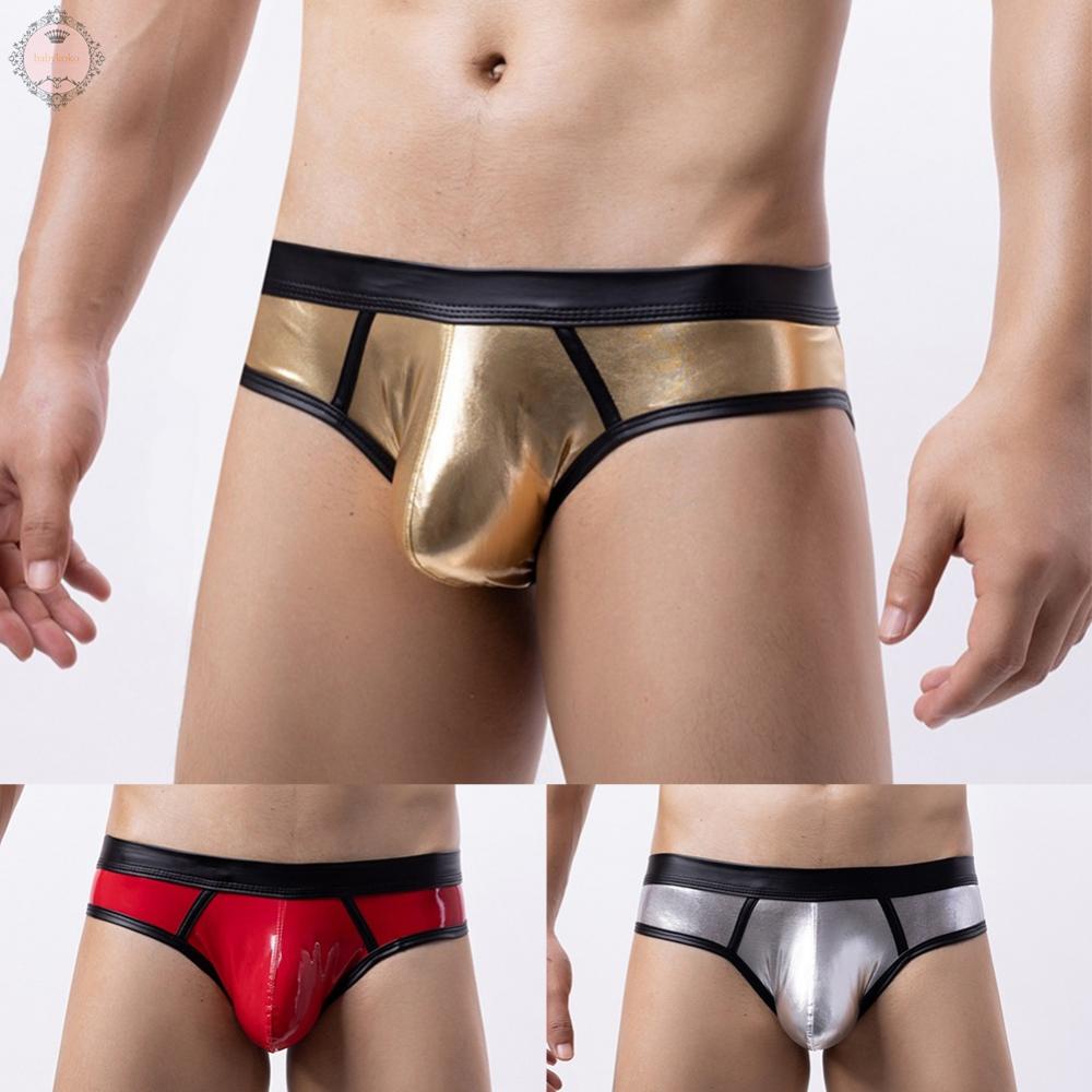 Hot Mens Faux Leather Wet-Look Briefs Breathable Pouch Lightweight new fashion