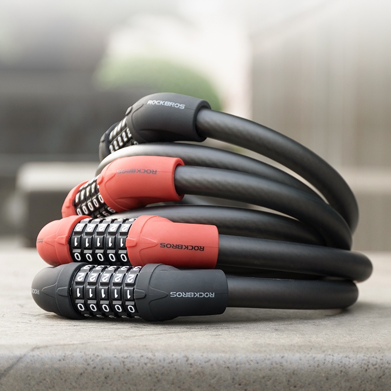 Dây cáp khóa xe đạp ROCKBROS mật khẩu 5 số bằng thép PVC chống mất cho xe đạp MTB 1.72cm/ 87 cm