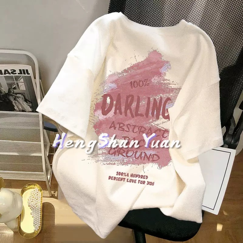 Áo Thun Tay Ngắn Dáng Rộng Phong Cách retro Hong Kong Cho Nữ